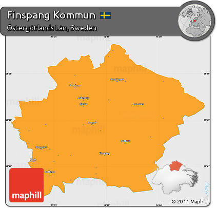 Political Simple Map of Finspang Kommun, single color outside