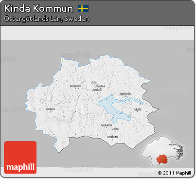 Gray 3D Map of Kinda Kommun, single color outside