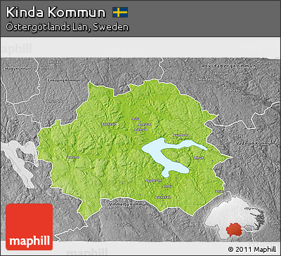 Physical 3D Map of Kinda Kommun, desaturated