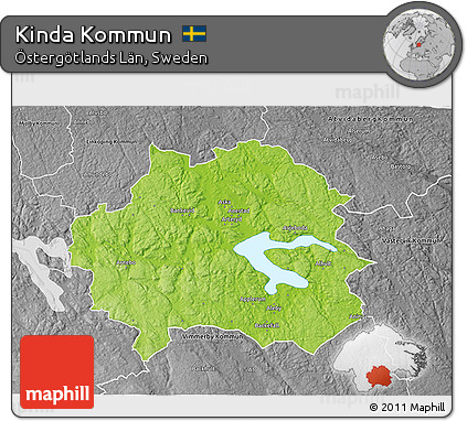 Physical 3D Map of Kinda Kommun, desaturated