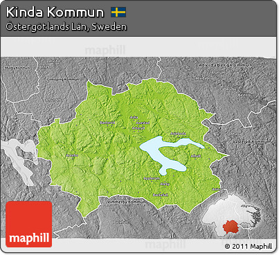 Physical 3D Map of Kinda Kommun, desaturated