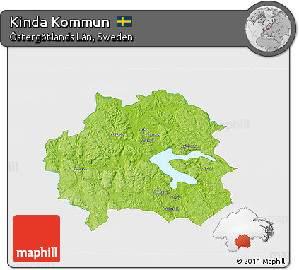 Physical 3D Map of Kinda Kommun, single color outside