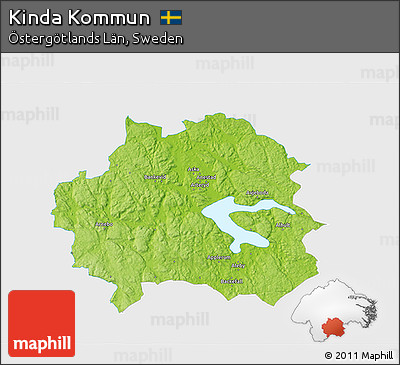Physical 3D Map of Kinda Kommun, single color outside