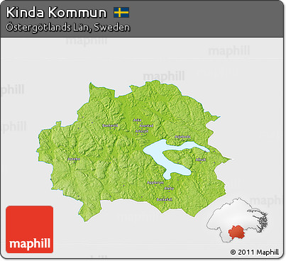 Physical 3D Map of Kinda Kommun, single color outside