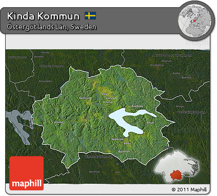 Satellite 3D Map of Kinda Kommun, darken