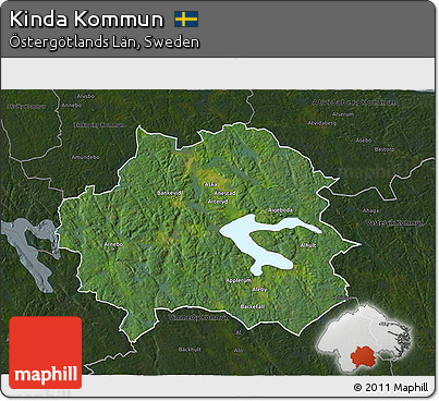 Satellite 3D Map of Kinda Kommun, darken