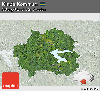 Satellite 3D Map of Kinda Kommun, lighten