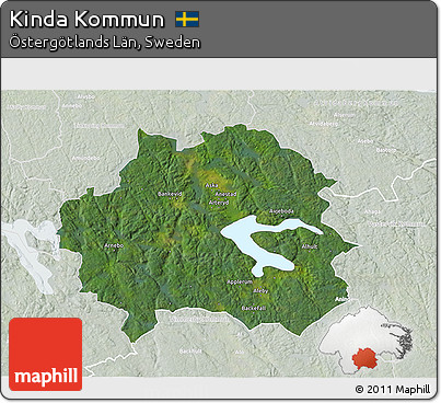 Satellite 3D Map of Kinda Kommun, lighten