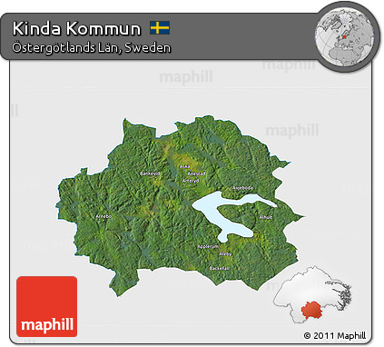 Satellite 3D Map of Kinda Kommun, single color outside