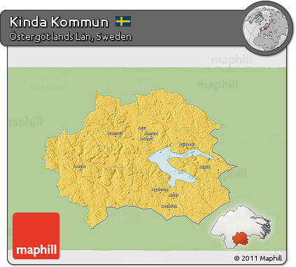 Savanna Style 3D Map of Kinda Kommun, single color outside