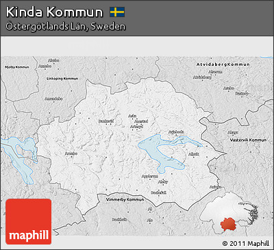 Silver Style 3D Map of Kinda Kommun