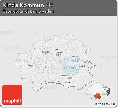 Silver Style 3D Map of Kinda Kommun, single color outside