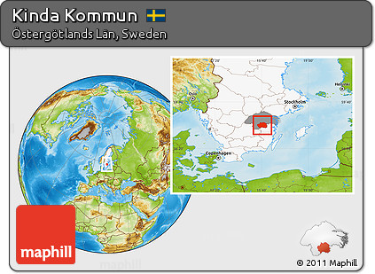 Physical Location Map of Kinda Kommun, highlighted country, highlighted parent region