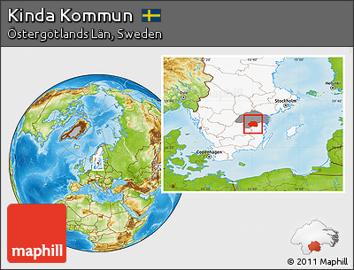Physical Location Map of Kinda Kommun, highlighted country, highlighted parent region