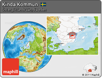 Physical Location Map of Kinda Kommun, highlighted country, highlighted parent region