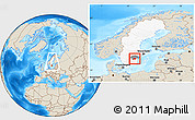 Shaded Relief Location Map of Kinda Kommun, highlighted country, highlighted parent region, within the entire country