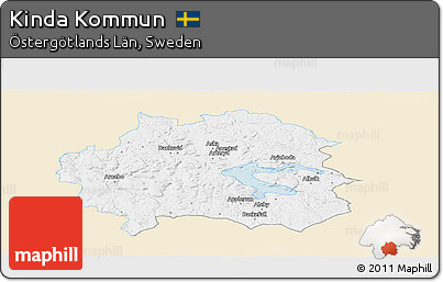 Classic Style Panoramic Map of Kinda Kommun, single color outside