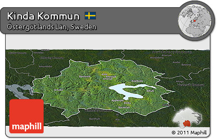 Satellite Panoramic Map of Kinda Kommun, darken