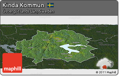 Satellite Panoramic Map of Kinda Kommun, darken