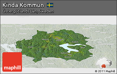 Satellite Panoramic Map of Kinda Kommun, lighten