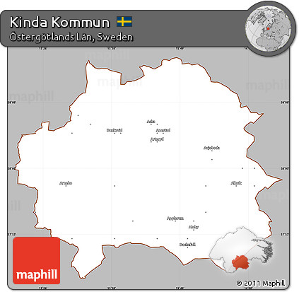 Gray Simple Map of Kinda Kommun, cropped outside
