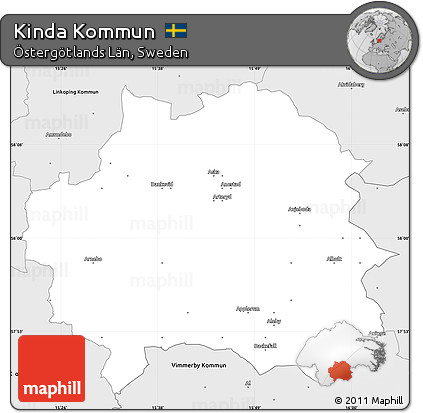 Silver Style Simple Map of Kinda Kommun