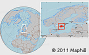 Gray Location Map of Östergötlands Län, within the entire country, hill shading