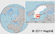 Gray Location Map of Östergötlands Län, highlighted country, within the entire country, hill shading