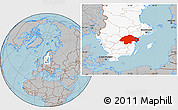 Gray Location Map of Östergötlands Län, highlighted country, hill shading