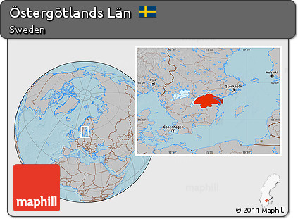 Gray Location Map of Östergötlands Län, hill shading