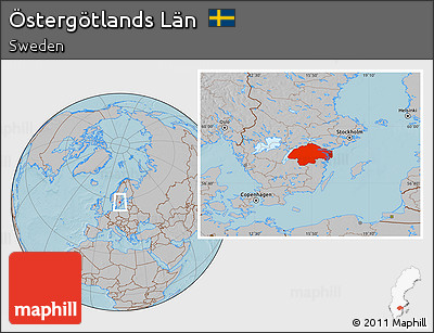 Gray Location Map of Östergötlands Län, hill shading