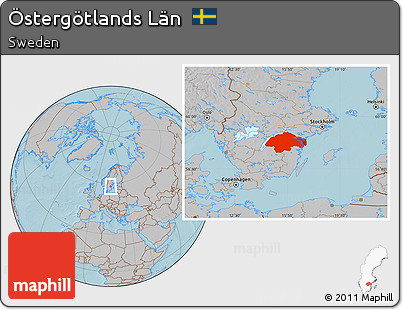 Gray Location Map of Östergötlands Län, hill shading