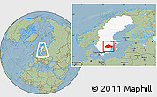 Savanna Style Location Map of Östergötlands Län, highlighted country, within the entire country, hill shading