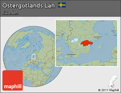 Savanna Style Location Map of Östergötlands Län, hill shading