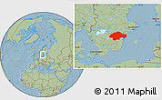 Savanna Style Location Map of Östergötlands Län, hill shading