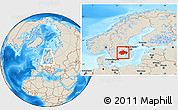 Shaded Relief Location Map of Östergötlands Län, within the entire country