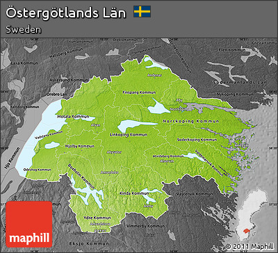 Physical Map of Östergötlands Län, darken, desaturated