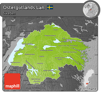 Physical Map of Östergötlands Län, darken, desaturated