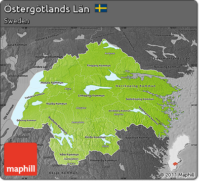 Physical Map of Östergötlands Län, darken, desaturated