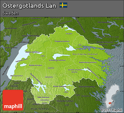 Physical Map of Östergötlands Län, darken