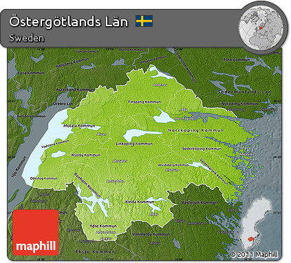 Physical Map of Östergötlands Län, darken