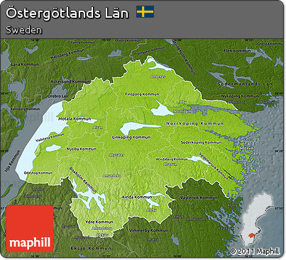 Physical Map of Östergötlands Län, darken