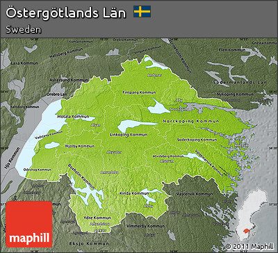 Physical Map of Östergötlands Län, darken, semi-desaturated