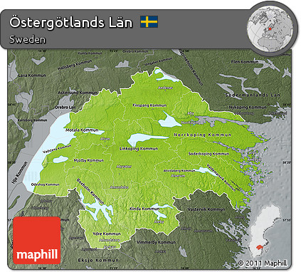 Physical Map of Östergötlands Län, darken, semi-desaturated