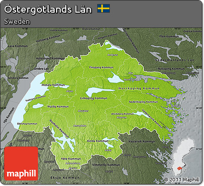Physical Map of Östergötlands Län, darken, semi-desaturated
