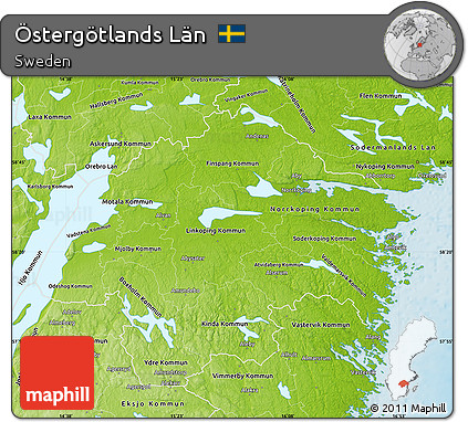 Physical Map of Östergötlands Län