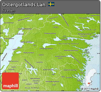 Physical Map of Östergötlands Län