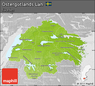 Physical Map of Östergötlands Län, lighten, desaturated