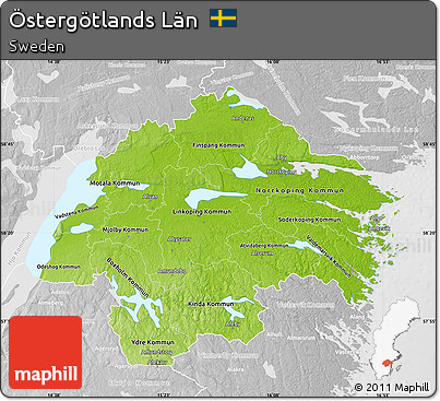 Physical Map of Östergötlands Län, lighten, desaturated