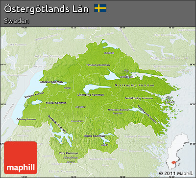 Physical Map of Östergötlands Län, lighten